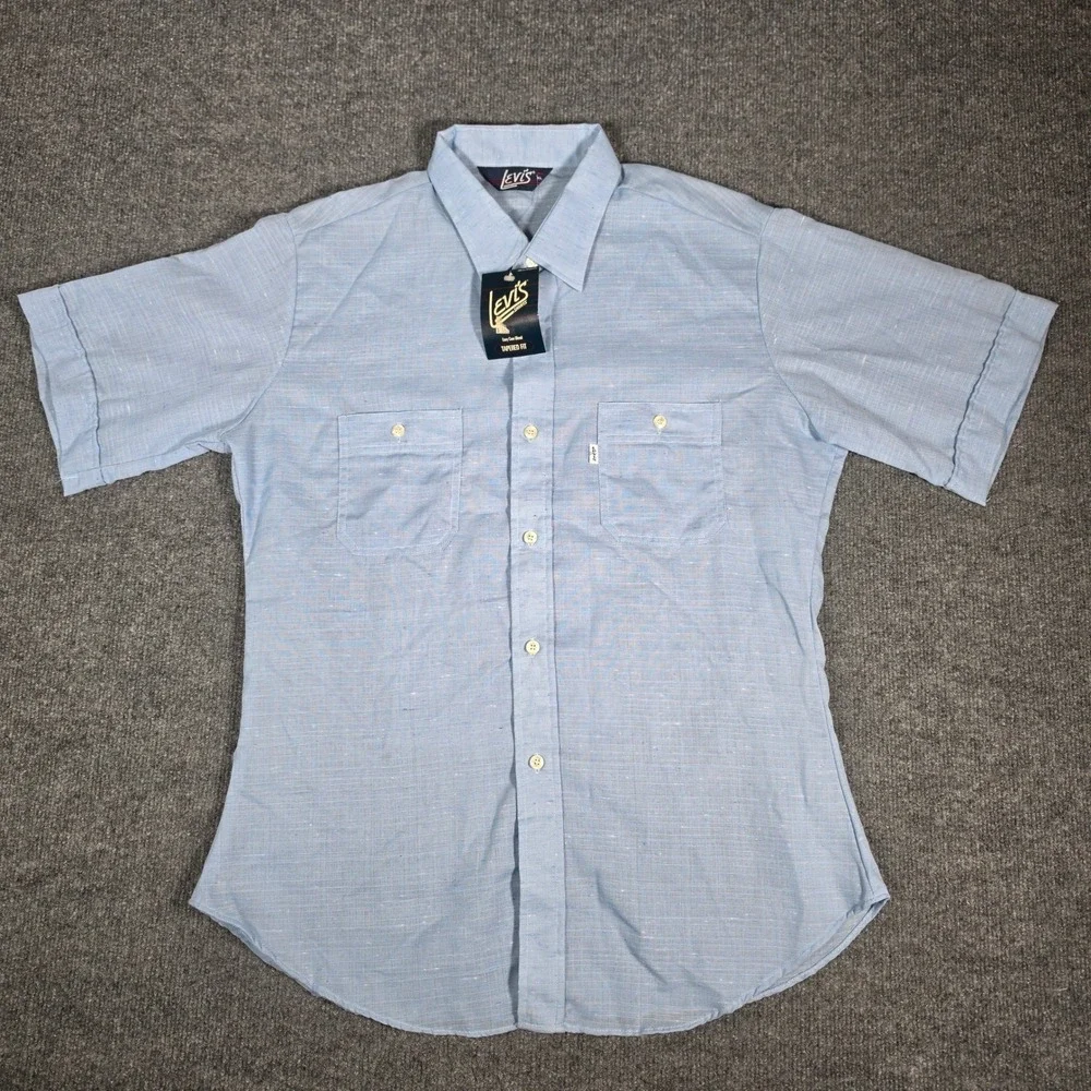1970s Levi's White Tab Sportswear Shirt XL Made in USA Fortrel Poly Cotton NWT